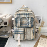Japanese Canvas School Backpack Plaid Design Large Capacity