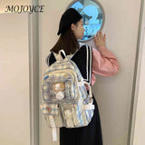 Japanese Canvas Pockets Backpack Large Capacity Plaid School Bag