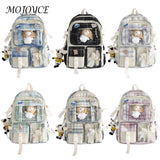 Japanese Canvas Backpack Plaid School Bag Student Travel Backpacks