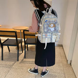 Japanese Canvas School Backpack Plaid Design Large Capacity