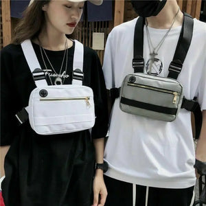 Unisex Men Women Canvas Chest Bag Hip Hop Streetwear Casual Adjustable