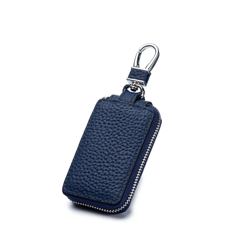 Leather Car Key Holder Bag with 6 Hooks Zipper Closure