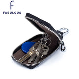 Leather Car Key Holder Bag with 6 Hooks Zipper Closure