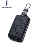 Leather Car Key Holder Bag with 6 Hooks Zipper Closure