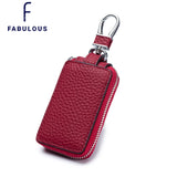 Leather Car Key Holder Bag with 6 Hooks Zipper Closure