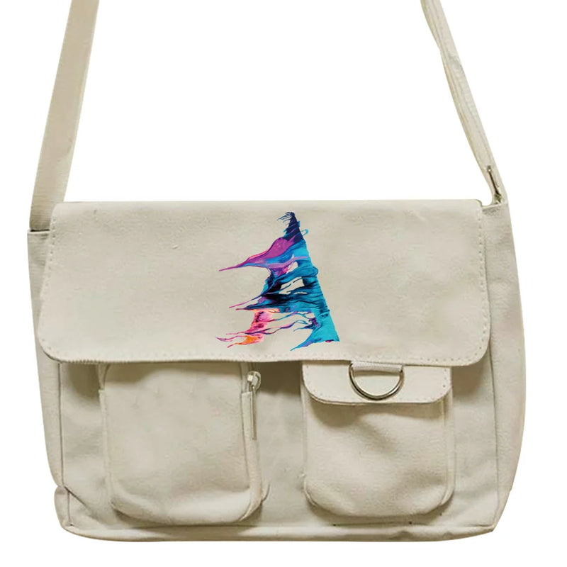 Canvas Messenger Bag Crossbody Paint Initial Series Large Tote