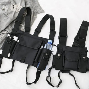 Unisex Outdoor Adjustable Vest Chest Hanging Bag Double Shoulder Waist Pouch