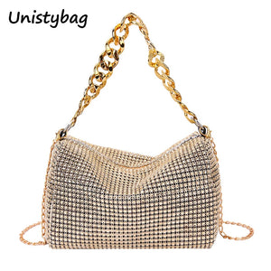 Unistybag Diamonds Chain Crossbody Bag Rhinestones Small Tote Bags Clutch