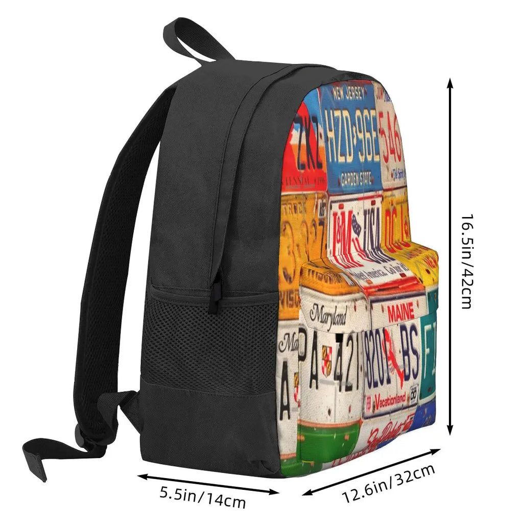 US Plates Art Backpack for Men and Women