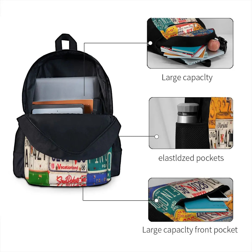US Plates Art Backpack for Men and Women
