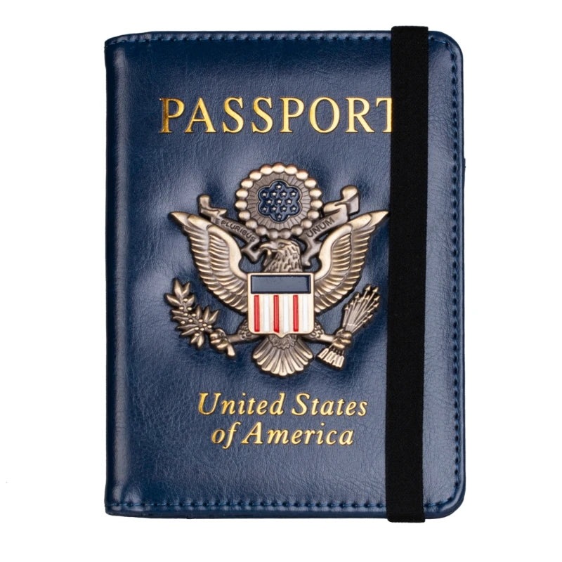 USA RFID Men's Wallet & Passport Cover Case Holder Blocking Leather Travel