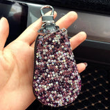 Diamond PU Leather Car Key Cover for Girl Woman with Keycha