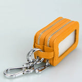 Leather Car Key Holder Double Zipper Keys Chain Organizer Pouch