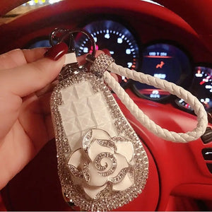 Rhinestone Car Key Bag Protective Sleeve Leather Rope Creative Bag