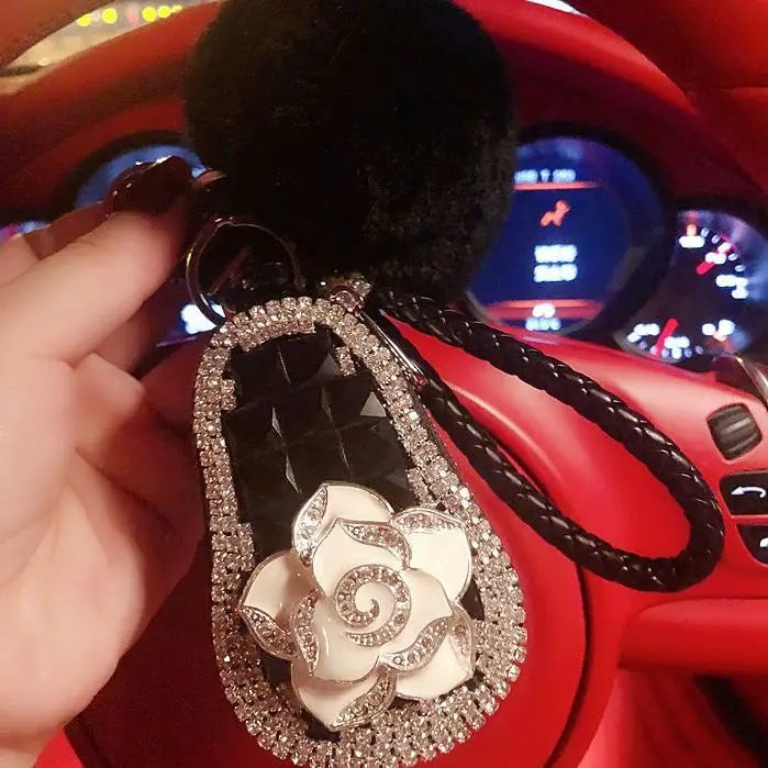 Rhinestone Car Key Bag Leather Hair Ball Rope Creative Bag