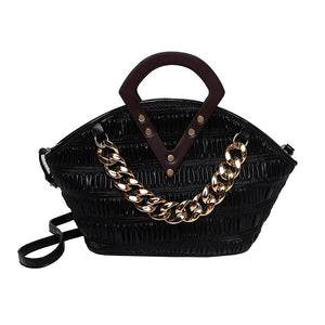 Irregular Crossbody Bag with Wood Handle