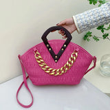Irregular Crossbody Bag with Wood Handle