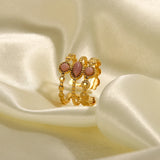 Uworld Stainless Steel Pink Stone Ring Statement Golden 18K Plated