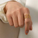 Uworld Stainless Steel Pink Stone Ring Statement Golden 18K Plated