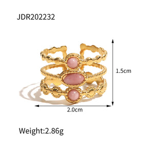 Uworld Stainless Steel Pink Stone Ring Statement Golden 18K Plated