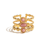 Uworld Stainless Steel Pink Stone Ring Statement Golden 18K Plated