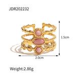 Uworld Stainless Steel Pink Stone Ring Statement Golden 18K Plated