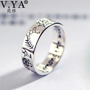 925 Silver Pastoral Flower Couple Rings Vintage Engagement Jewelry