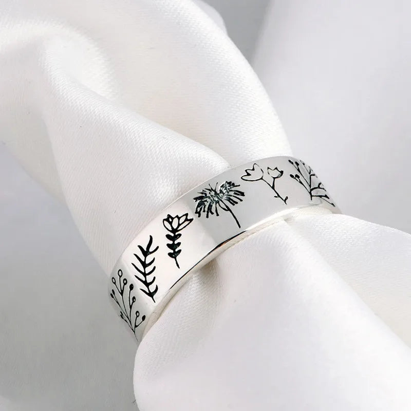 925 Silver Pastoral Flower Couple Rings Vintage Engagement Jewelry
