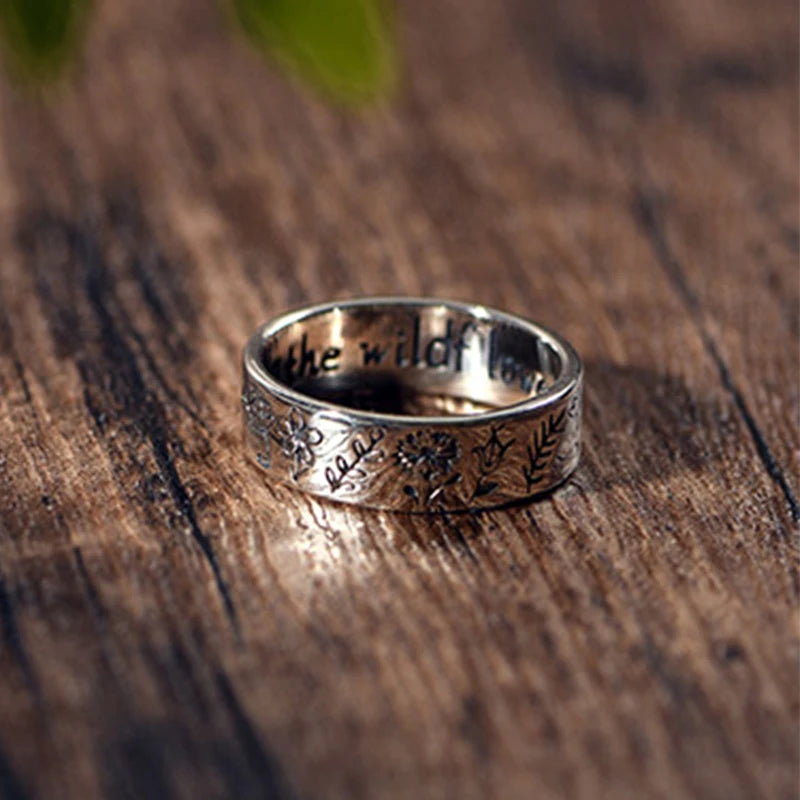 925 Silver Pastoral Flower Couple Rings Vintage Engagement Jewelry