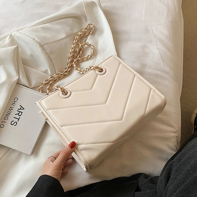 V-line PU Leather Chain Crossbody Bag for Women Summer Shoulder Handbag