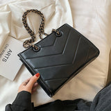 V-line PU Leather Chain Crossbody Bag for Women Summer Shoulder Handbag