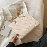 V-line PU Leather Chain Crossbody Bag for Women Summer Shoulder Handbag