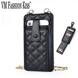 VM KISS Chain Small Phone Bag Women Pu Leather Ladie Mini Plaid Crossbody
