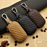 Real Leather Plaid Button Car Key Bag Holder Wallet