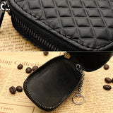 Real Leather Plaid Button Car Key Bag Holder Wallet