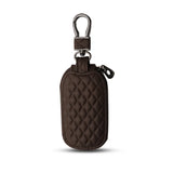 Real Leather Plaid Button Car Key Bag Holder Wallet