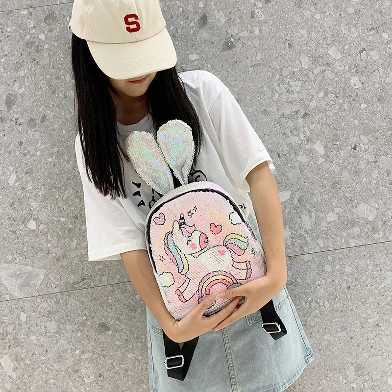 Sequins Unicorn Backpack holographic school bag for girls