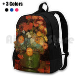 Vintage Floral Oil Painting Vase with Zinnias by Van Gogh