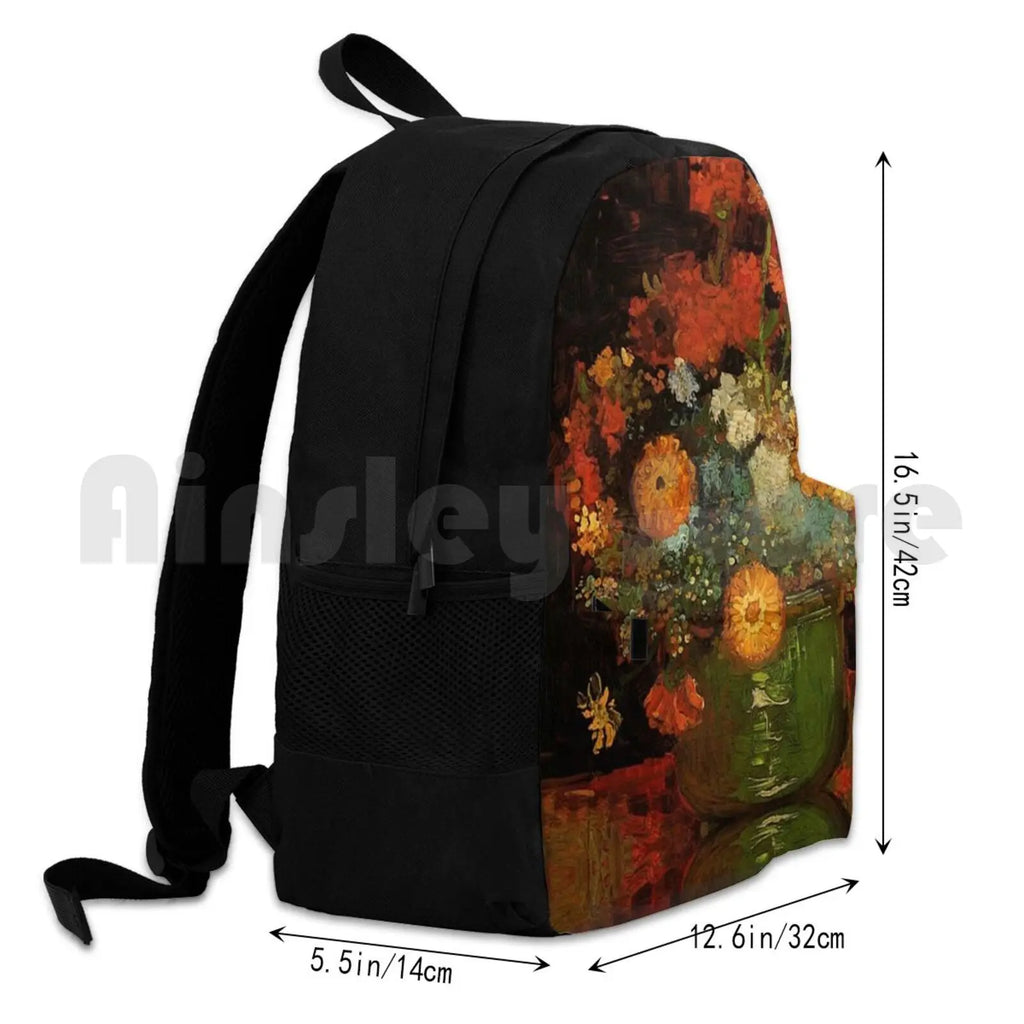 Vintage Floral Oil Painting Vase with Zinnias by Van Gogh
