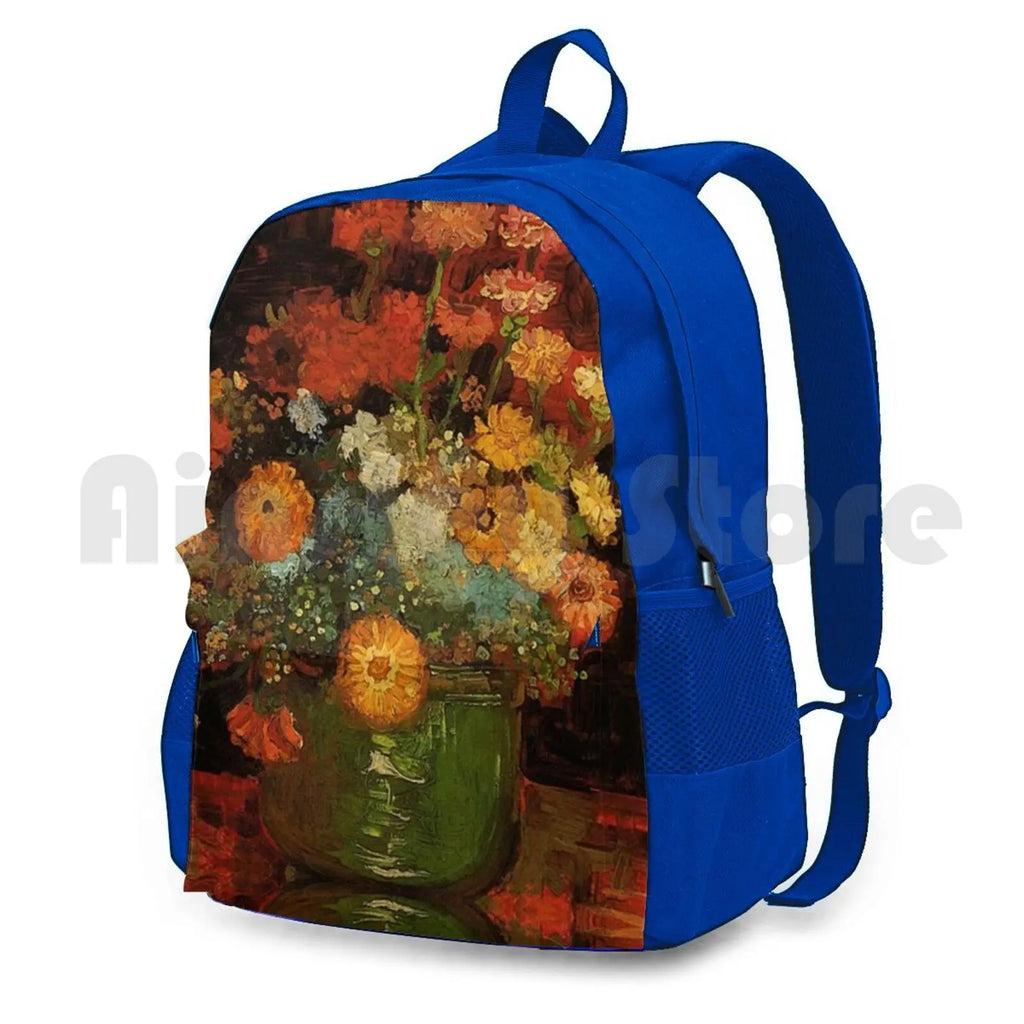 Vintage Floral Oil Painting Vase with Zinnias by Van Gogh