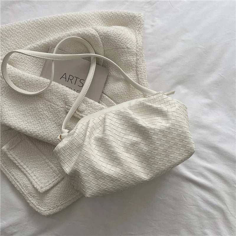 Vegan Leather Woven Crossbody Bags Women Casual Shoulder Handbags