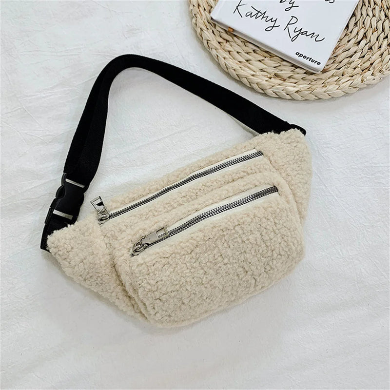 Vegan Plush Waist Bag Women Fanny Packs Casual Crossbody Sling Bag