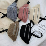 Vegan Plush Waist Bag Women Fanny Packs Casual Crossbody Sling Bag