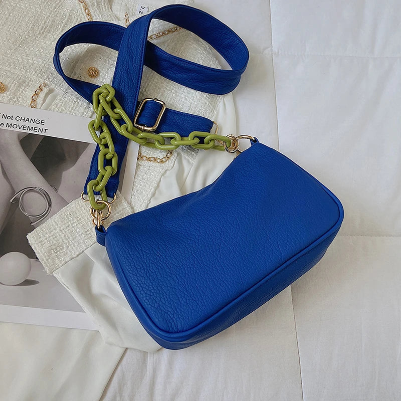 Quilted Vegan Leather Shoulder Bag with Colorful Chain Strap