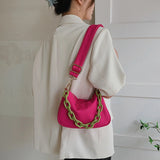 Quilted Vegan Leather Shoulder Bag with Colorful Chain Strap