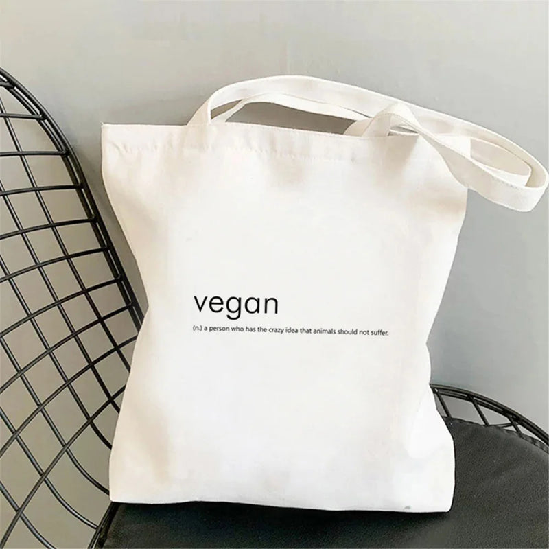 Vegan Shopping Bag Recycled Canvas Reusable College Schoolbag