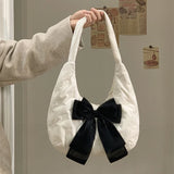 Velvet Bowknot Half Moon Shoulder Bag for Women