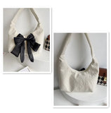 Velvet Bowknot Half Moon Shoulder Bag for Women