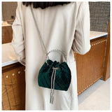 Velvet Bucket Bag Shoulder Bag with Diamonds Handle