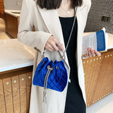Velvet Bucket Bag Shoulder Bag with Diamonds Handle